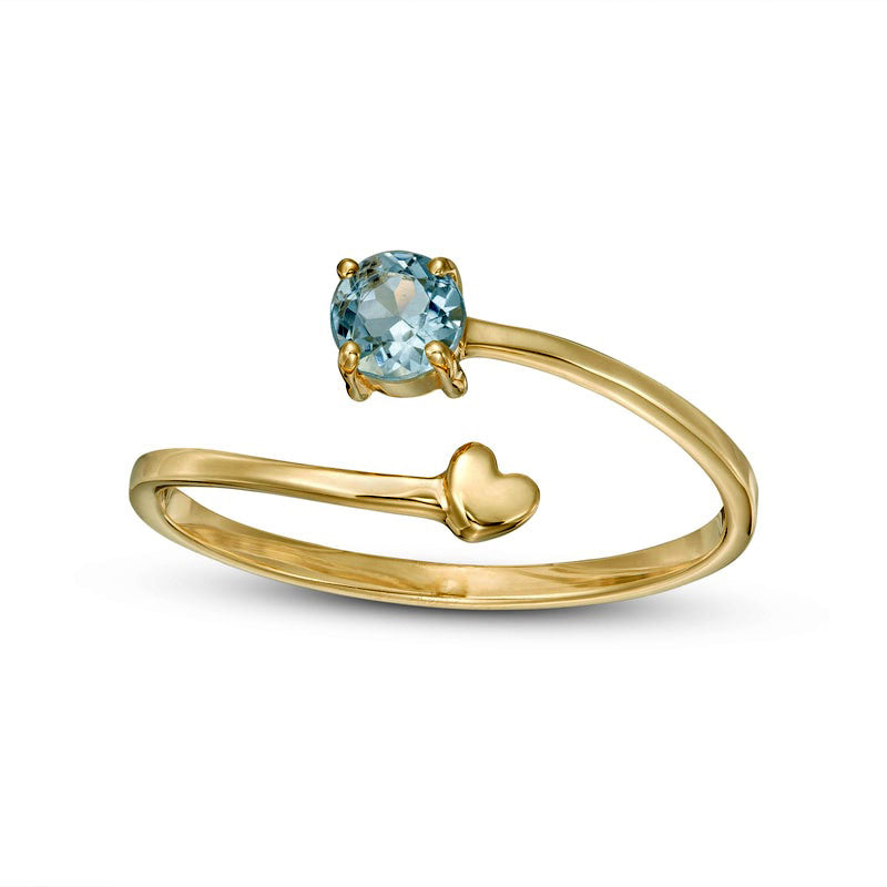 Image of ID 1 40mm Aquamarine and Polished Heart Open Wrap Ring in Solid 10K Yellow Gold