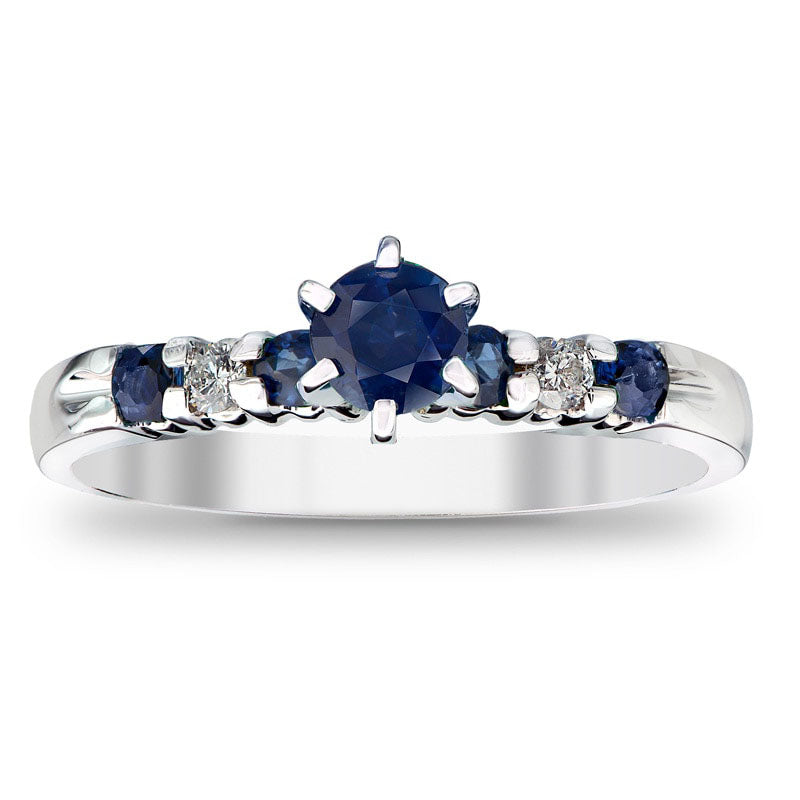 Image of ID 1 40mm Blue Sapphire and 010 CT TW Natural Diamond Engagement Ring in Solid 14K White Gold