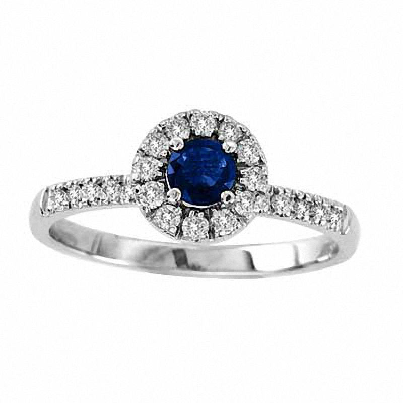 Image of ID 1 40mm Blue Sapphire and 025 CT TW Natural Diamond Frame Engagement Ring in Solid 14K White Gold