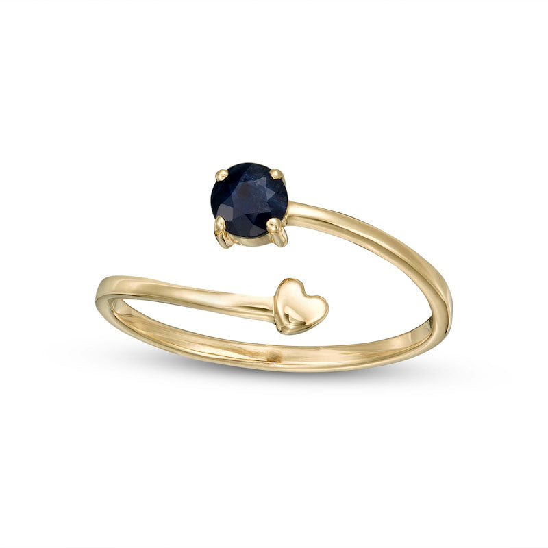 Image of ID 1 40mm Blue Sapphire and Polished Heart Open Wrap Ring in Solid 10K Yellow Gold