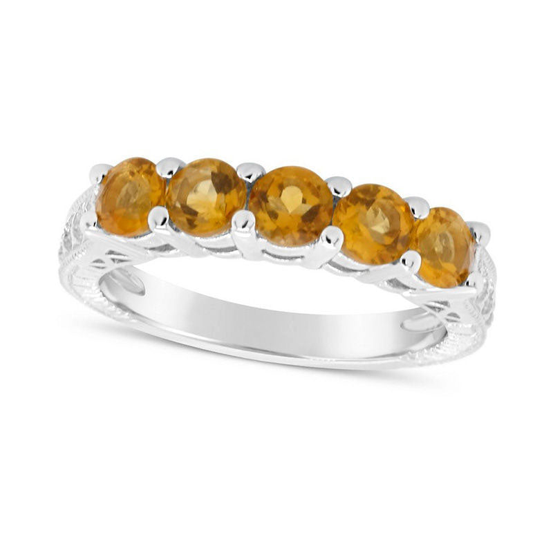 Image of ID 1 40mm Citrine Five Stone Antique Vintage-Style Ring in Sterling Silver