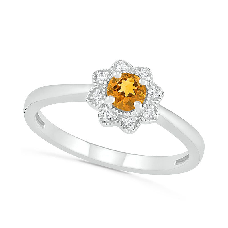 Image of ID 1 40mm Citrine and 005 CT TW Natural Diamond Antique Vintage-Style Flower Ring in Sterling Silver