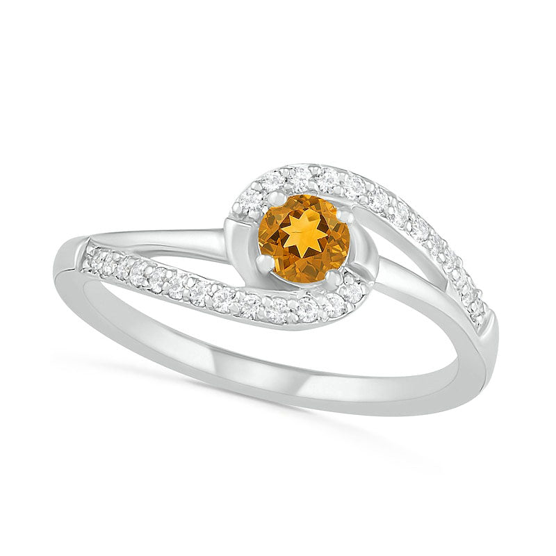 Image of ID 1 40mm Citrine and Lab-Created White Sapphire Bypass Swirl Frame Split Shank Ring in Sterling Silver