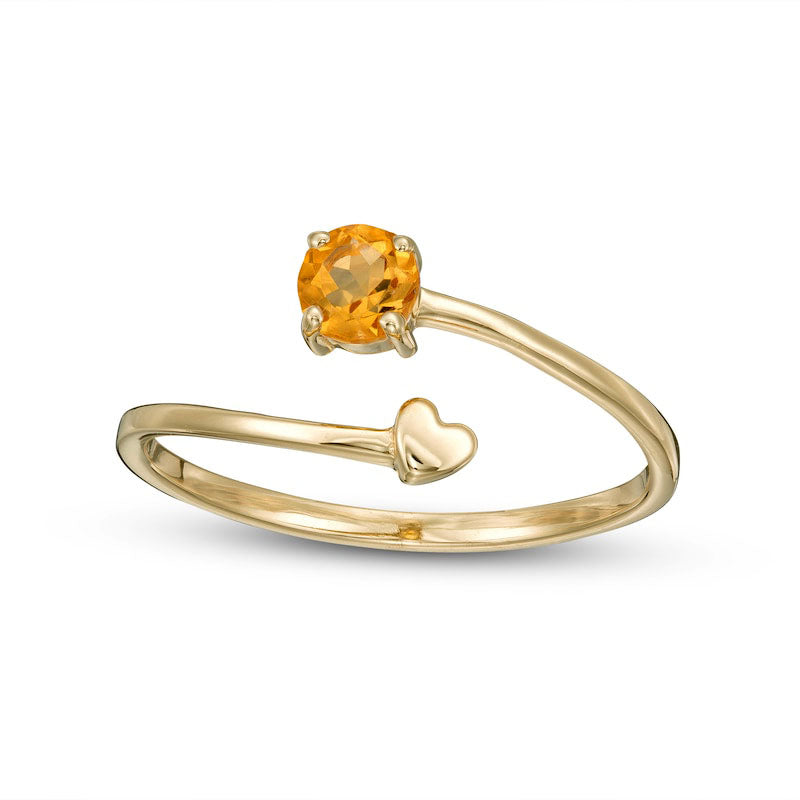 Image of ID 1 40mm Citrine and Polished Heart Open Wrap Ring in Solid 10K Yellow Gold