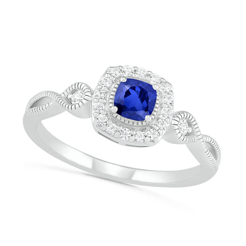 Image of ID 1 40mm Cushion-Cut Lab-Created Blue and White Sapphire Frame Infinity Shank Antique Vintage-Style Ring in Sterling Silver