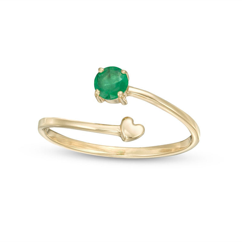 Image of ID 1 40mm Emerald and Polished Heart Open Wrap Ring in Solid 10K Yellow Gold