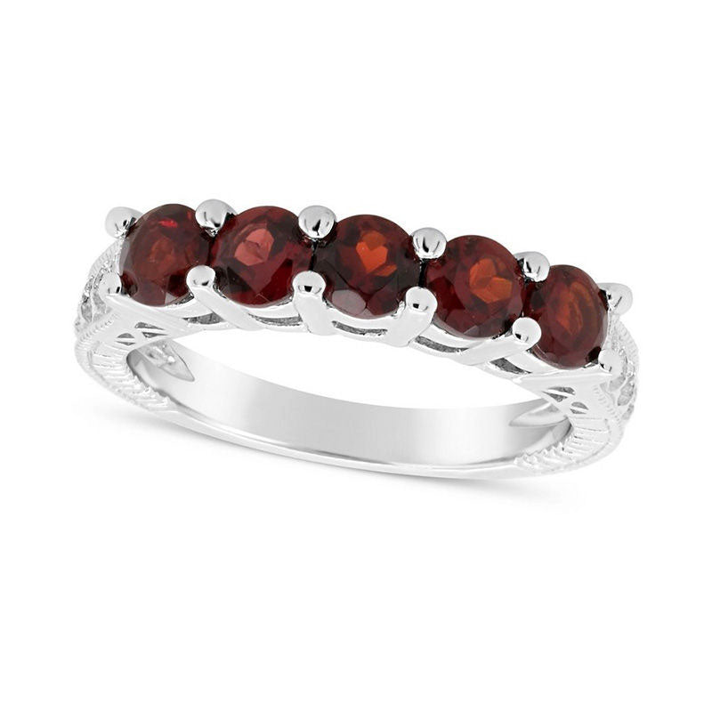 Image of ID 1 40mm Garnet Five Stone Antique Vintage-Style Ring in Sterling Silver