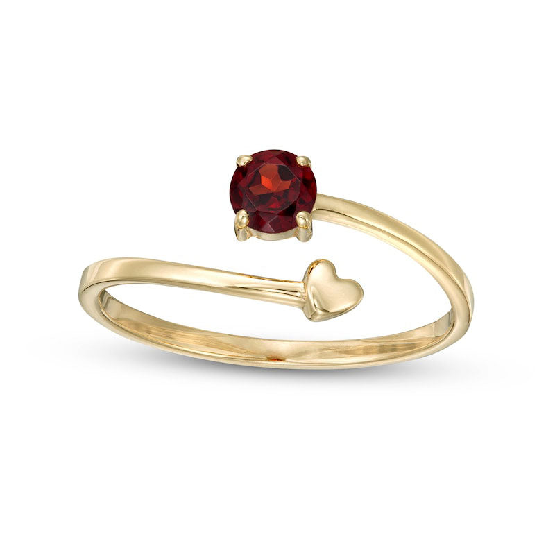 Image of ID 1 40mm Garnet and Polished Heart Open Wrap Ring in Solid 10K Yellow Gold