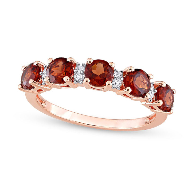 Image of ID 1 40mm Garnet and White Topaz Duo Five Stone Alternating Stackable Band in Sterling Silver with Rose Rhodium