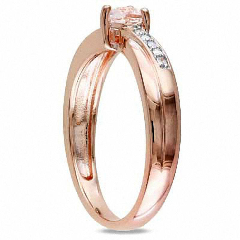 Image of ID 1 40mm Heart-Shaped Morganite and 005 CT TW Natural Diamond Promise Ring in Rose Rhodium Sterling Silver