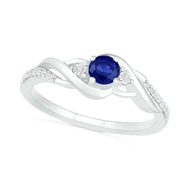 Image of ID 1 40mm Lab-Created Blue Sapphire and 005 CT TW Diamond Bypass Twist Shank Ring in Sterling Silver