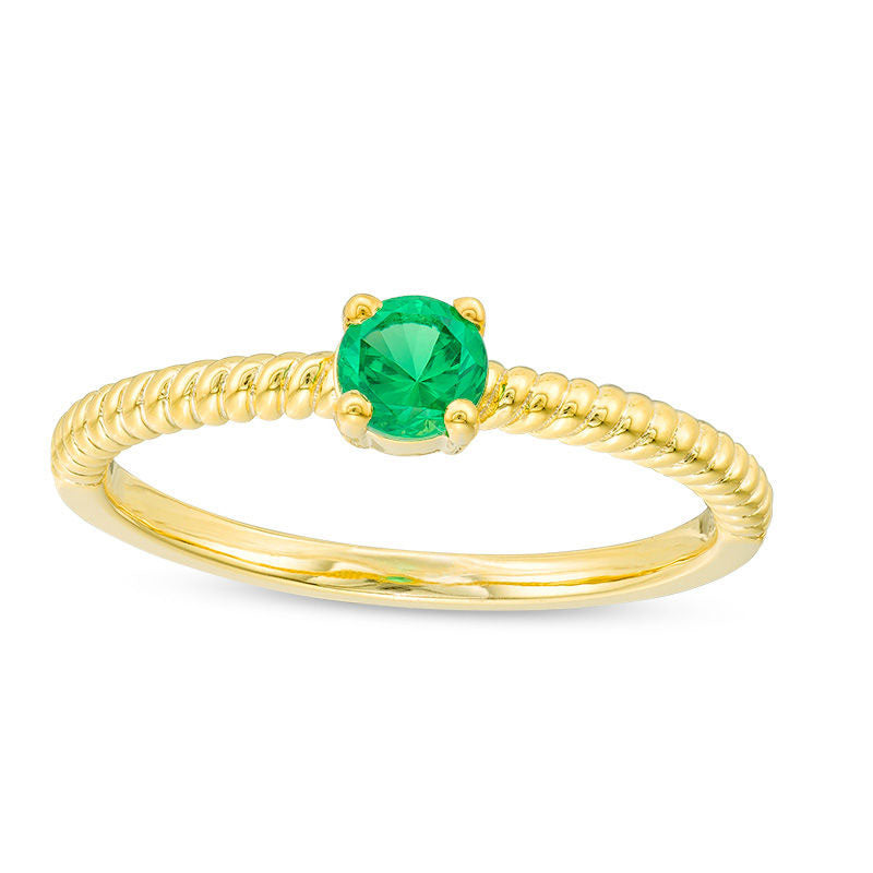 Image of ID 1 40mm Lab-Created Emerald Solitaire Rope Shank Promise Ring in Solid 10K Yellow Gold