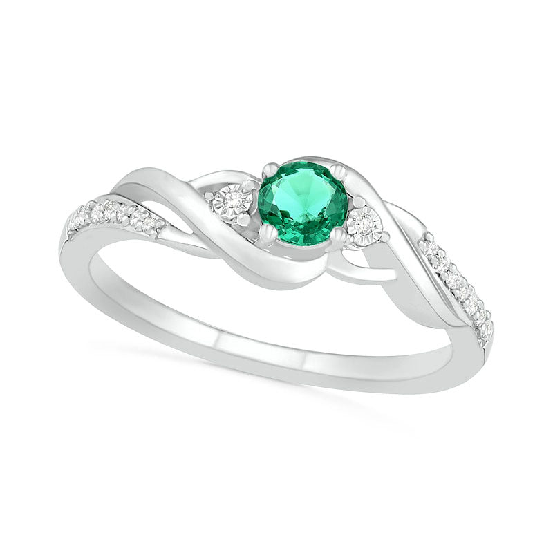 Image of ID 1 40mm Lab-Created Emerald and 005 CT TW Diamond Bypass Frame Twist Shank Ring in Sterling Silver