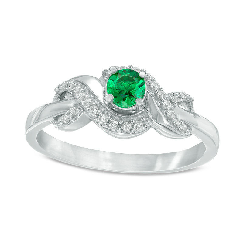 Image of ID 1 40mm Lab-Created Emerald and 010 CT TW Diamond Infinity Wrapped Promise Ring in Sterling Silver