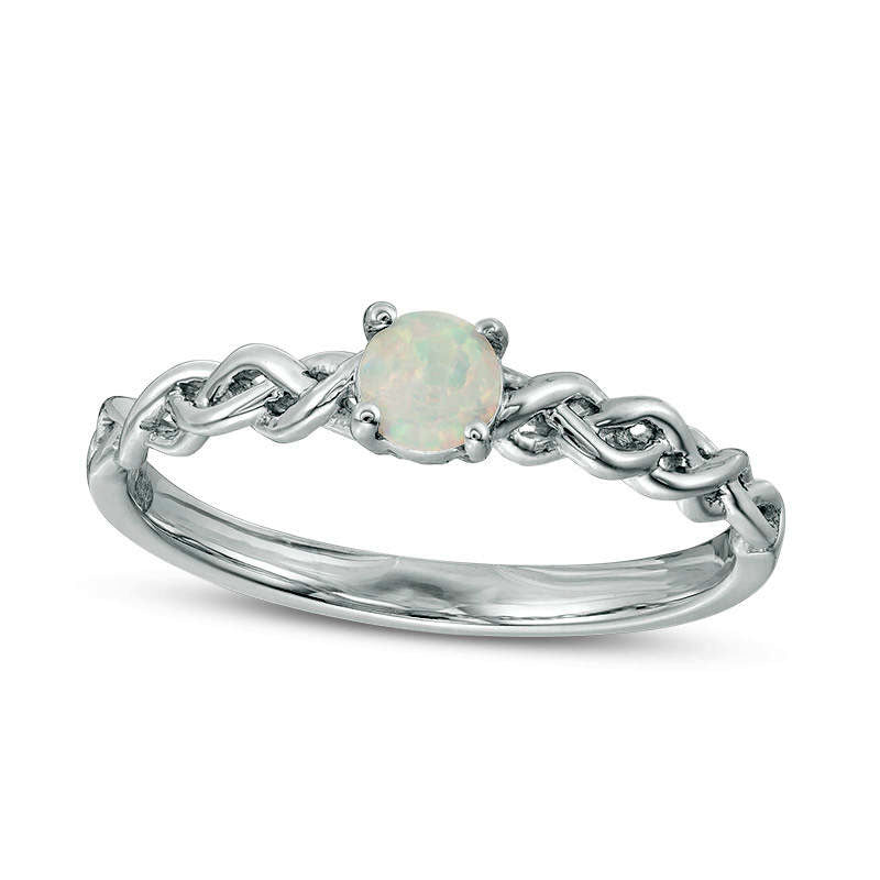 Image of ID 1 40mm Lab-Created Opal Solitaire Braided Shank Promise Ring in Sterling Silver