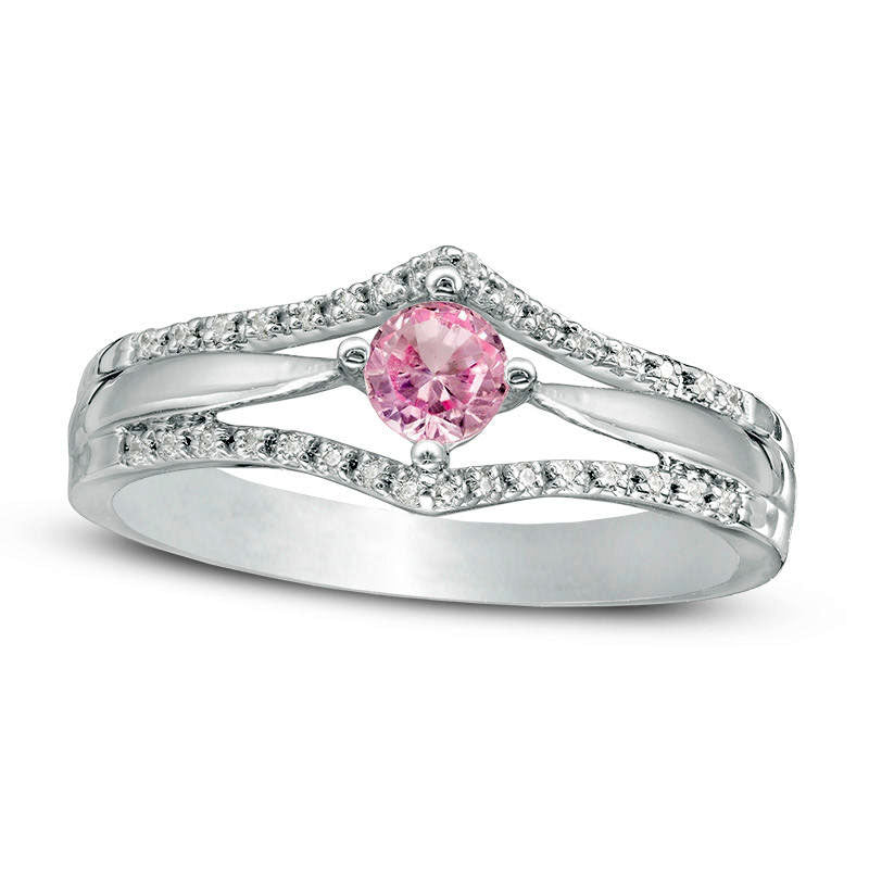 Image of ID 1 40mm Lab-Created Pink Sapphire and 010 CT TW Diamond Double Chevron Promise Ring in Sterling Silver