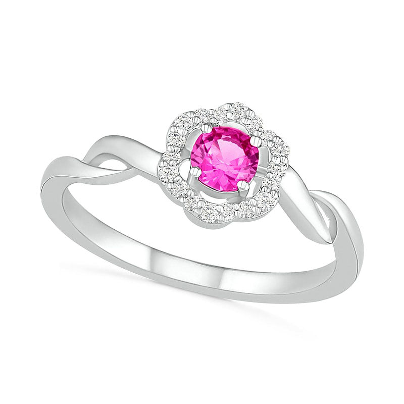 Image of ID 1 40mm Lab-Created Pink and White Sapphire Frame Twist Shank Flower Ring in Sterling Silver