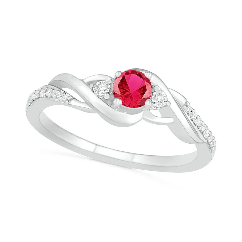 Image of ID 1 40mm Lab-Created Ruby and 005 CT TW Diamond Bypass Frame Twist Shank Ring in Sterling Silver