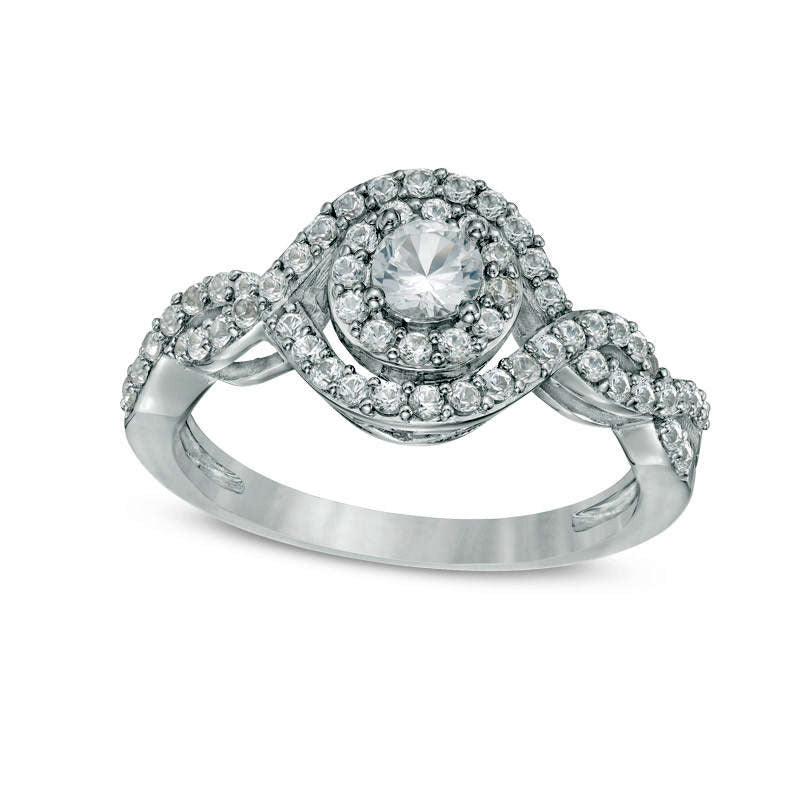 Image of ID 1 40mm Lab-Created White Sapphire Frame Ring in Sterling Silver