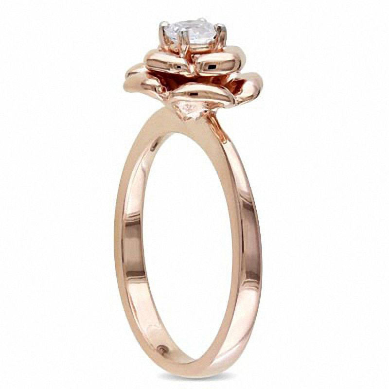 Image of ID 1 40mm Lab-Created White Sapphire Rose Ring in Pink Rhodium Sterling Silver