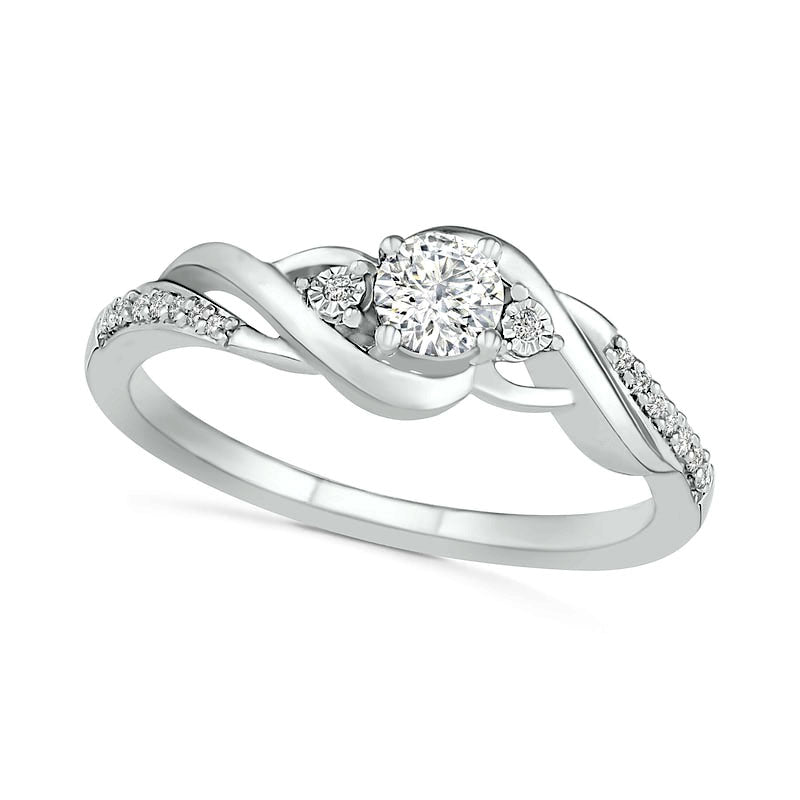 Image of ID 1 40mm Lab-Created White Sapphire and 005 CT TW Diamond Bypass Twist Shank Ring in Sterling Silver