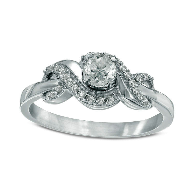 Image of ID 1 40mm Lab-Created White Sapphire and 010 CT TW Diamond Infinity Frame Promise Ring in Sterling Silver