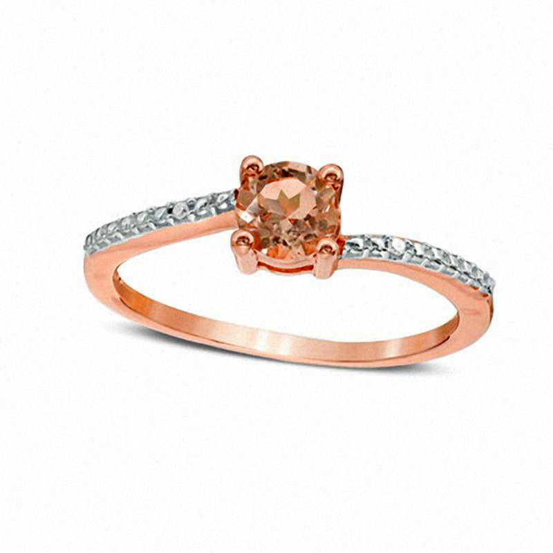 Image of ID 1 40mm Morganite and Natural Diamond Accent Beaded Bypass Engagement Ring in Solid 10K Rose Gold