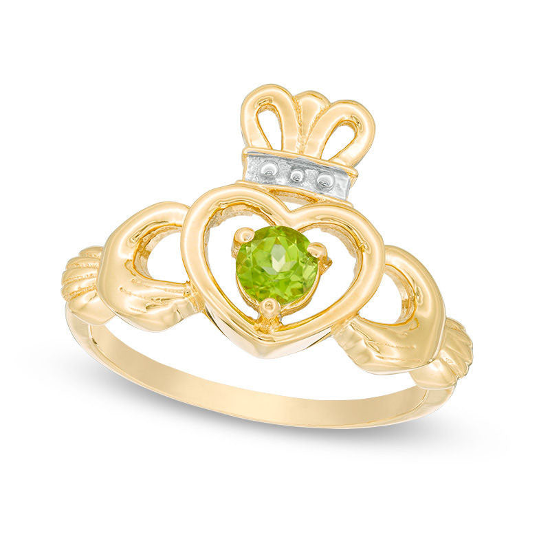 Image of ID 1 40mm Peridot Claddagh Ring in Sterling Silver with Solid 14K Gold Plate