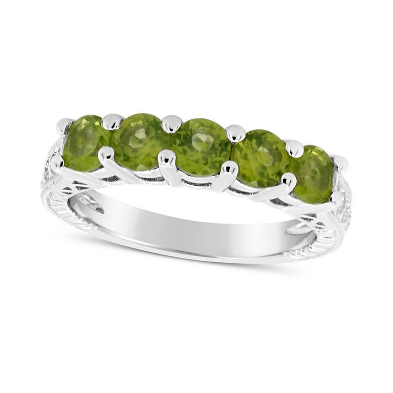 Image of ID 1 40mm Peridot Five Stone Antique Vintage-Style Ring in Sterling Silver