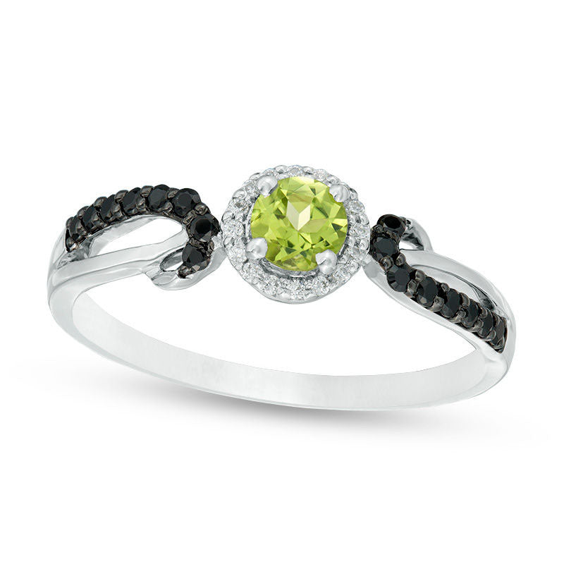 Image of ID 1 40mm Peridot and 017 CT TW Enhanced Black and White Natural Diamond Frame Crossover Loop Promise Ring in Solid 10K White Gold