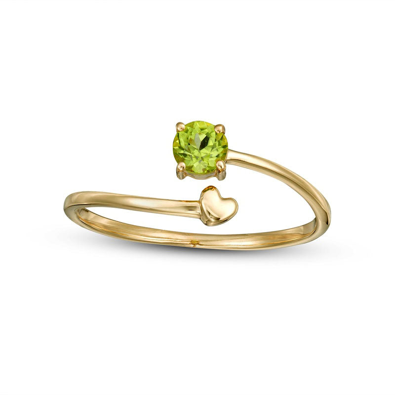 Image of ID 1 40mm Peridot and Polished Heart Open Wrap Ring in Solid 10K Yellow Gold