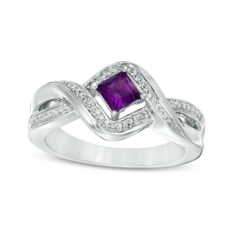 Image of ID 1 40mm Princess-Cut Amethyst and 010 CT TW Natural Diamond Split Shank Ring in Sterling Silver