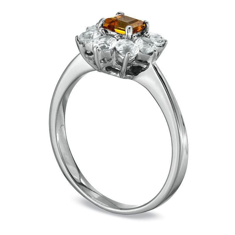 Image of ID 1 40mm Princess-Cut Citrine and Lab-Created White Sapphire Flower Ring in Solid 10K White Gold