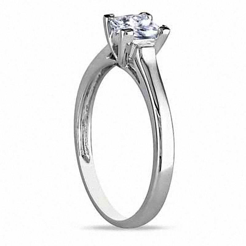Image of ID 1 450mm Princess-Cut Lab-Created White Sapphire Solitaire Promise Ring in Solid 10K White Gold