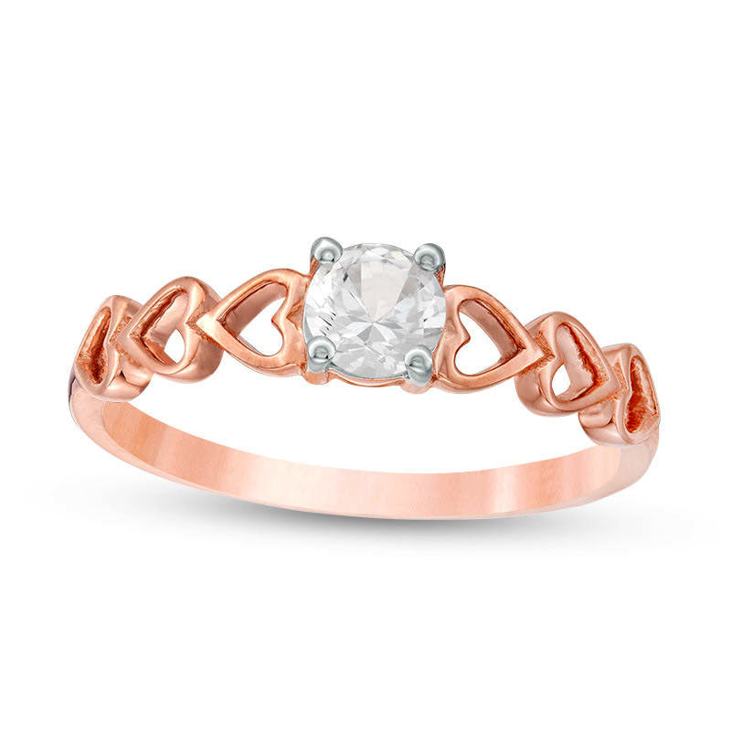 Image of ID 1 45mm Lab-Created White Sapphire Solitaire Heart Shank Promise Ring in Solid 10K Rose Gold