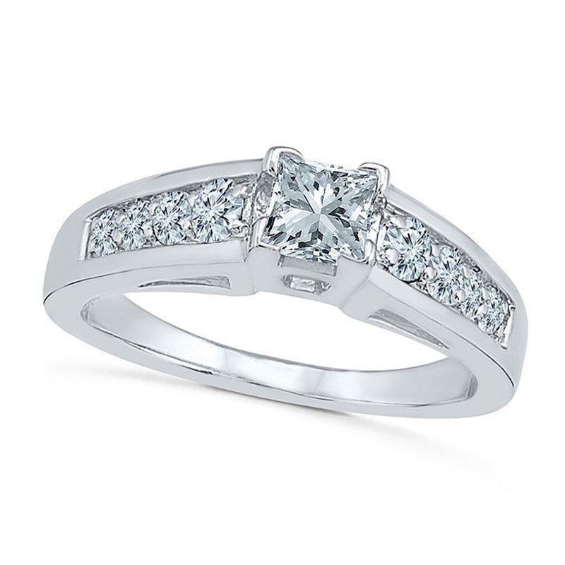 Image of ID 1 45mm Princess-Cut Lab-Created White Sapphire Engagement Ring in Sterling Silver