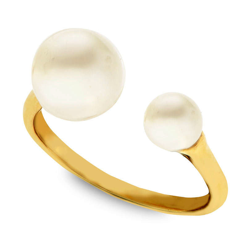 Image of ID 1 50 - 85mm Cultured Freshwater Pearl Open Ring in Solid 10K Yellow Gold - Size 7