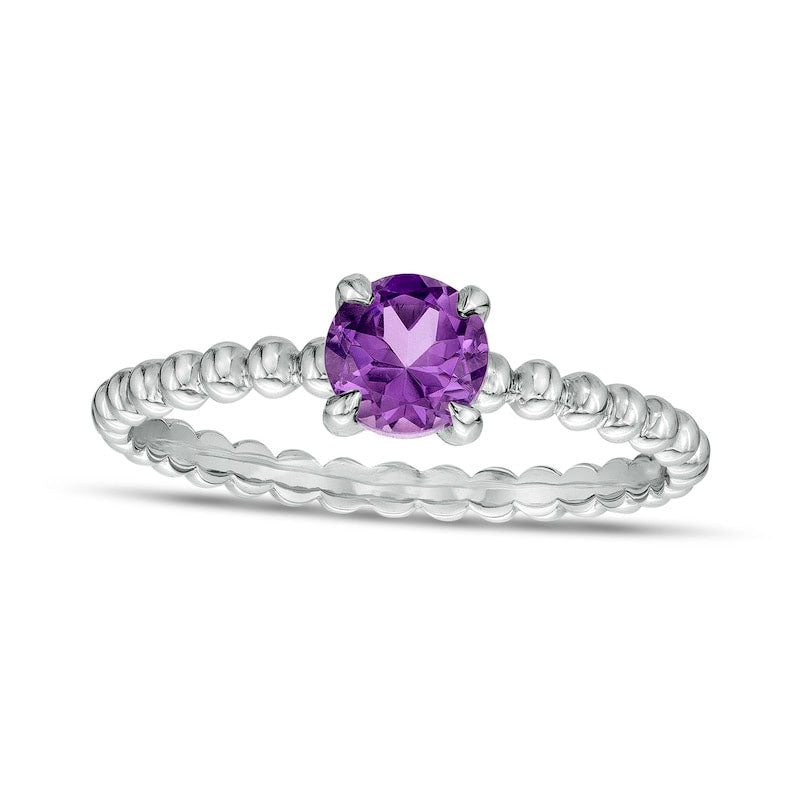 Image of ID 1 50mm Amethyst Beaded Comfort-Fit Stackable Ring in Solid 10K White Gold - Size 7