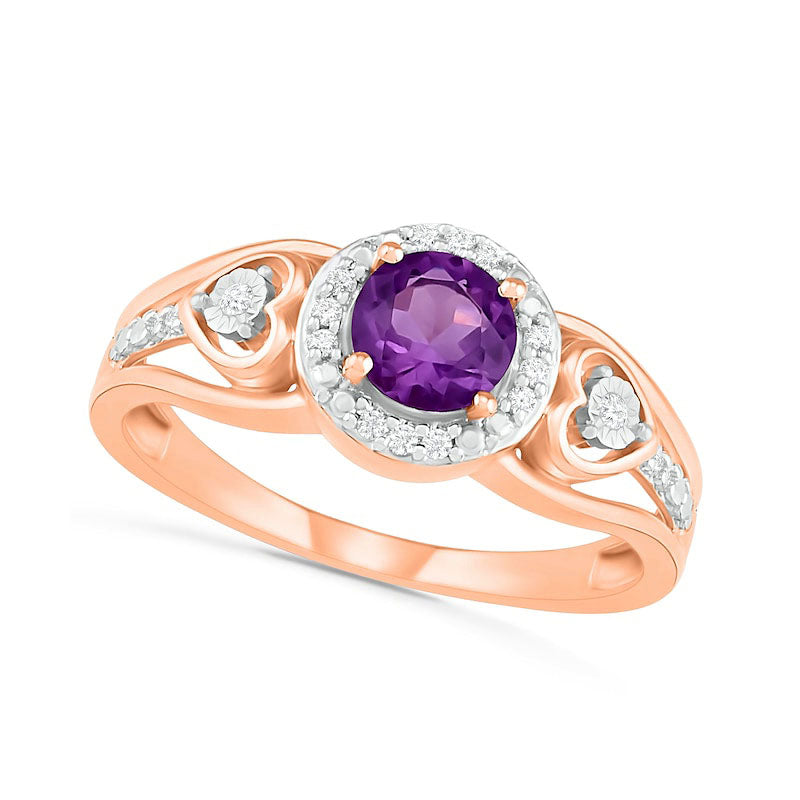 Image of ID 1 50mm Amethyst and 005 CT TW Natural Diamond Frame Heart-Sides Split Shank Ring in Solid 10K Rose Gold