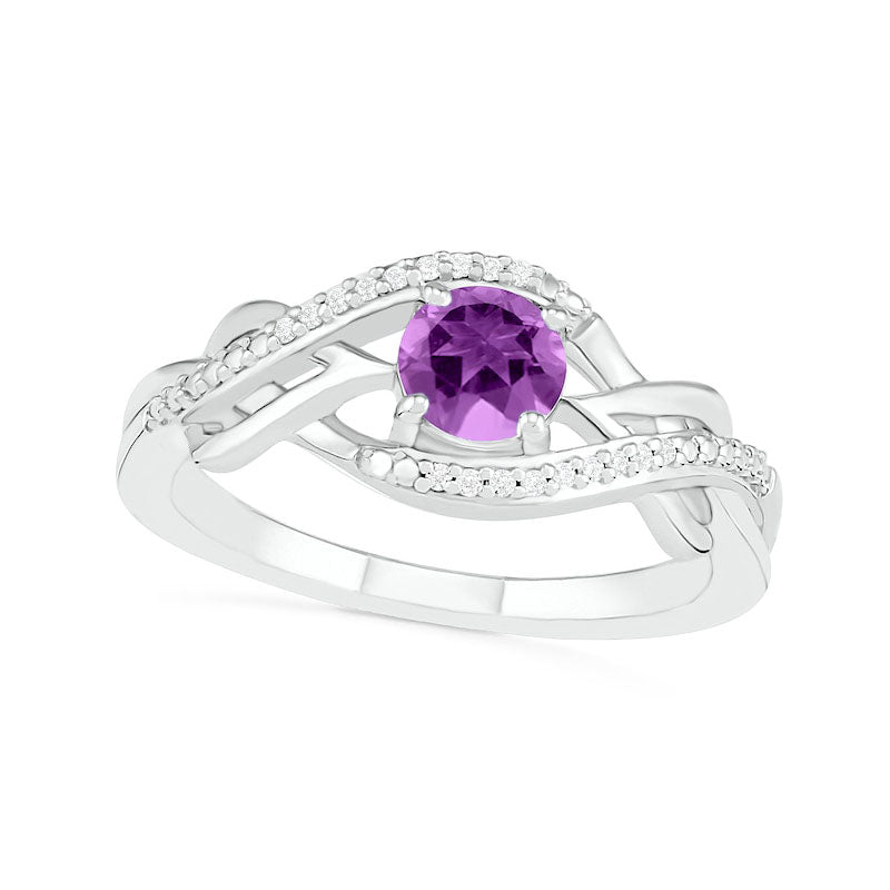 Image of ID 1 50mm Amethyst and 005 CT TW Natural Diamond Layered Infinity Braid Ring in Sterling Silver