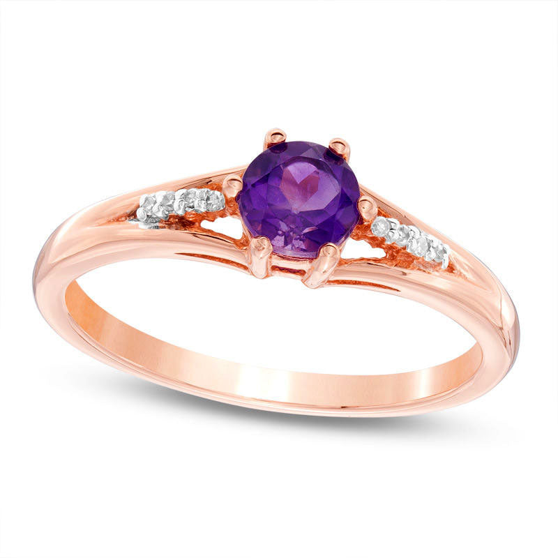 Image of ID 1 50mm Amethyst and Natural Diamond Accent Split Shank Ring in Solid 10K Rose Gold