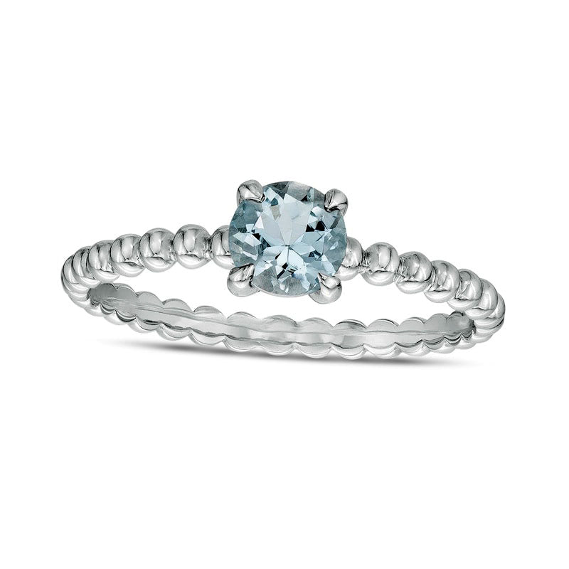 Image of ID 1 50mm Aquamarine Beaded Comfort-Fit Stackable Ring in Solid 10K White Gold - Size 7
