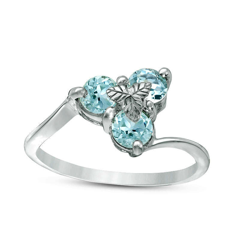 Image of ID 1 50mm Aquamarine Three Stone Leaf Ring in Solid 10K White Gold