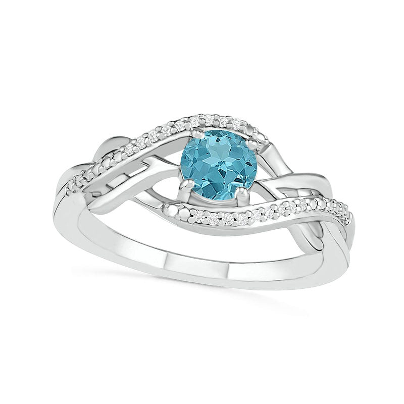 Image of ID 1 50mm Aquamarine and 005 CT TW Natural Diamond Layered Infinity Braid Ring in Sterling Silver