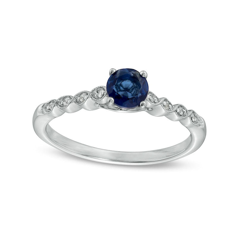 Image of ID 1 50mm Blue Lab-Created Sapphire and Diamond Accent Cascade Shank Engagement Ring in Sterling Silver