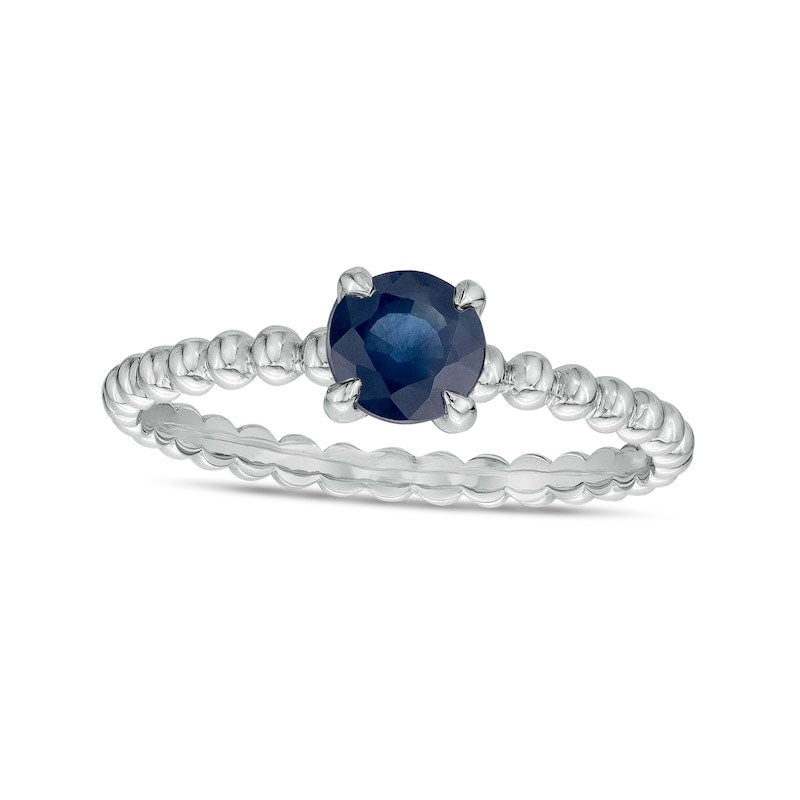 Image of ID 1 50mm Blue Sapphire Beaded Comfort-Fit Stackable Ring in Solid 10K White Gold - Size 7
