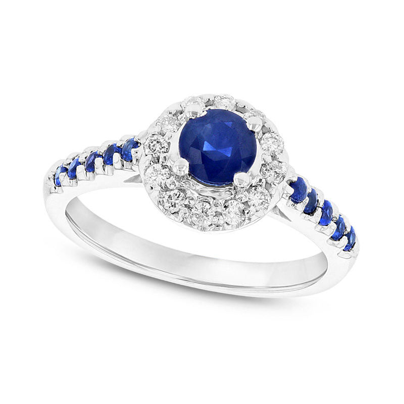 Image of ID 1 50mm Blue Sapphire and 020 CT TW Natural Diamond Frame Ring in Solid 14K White Gold