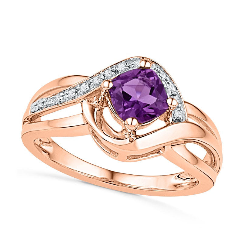 Image of ID 1 50mm Cushion-Cut Amethyst and Natural Diamond Accent Ring in Solid 10K Rose Gold