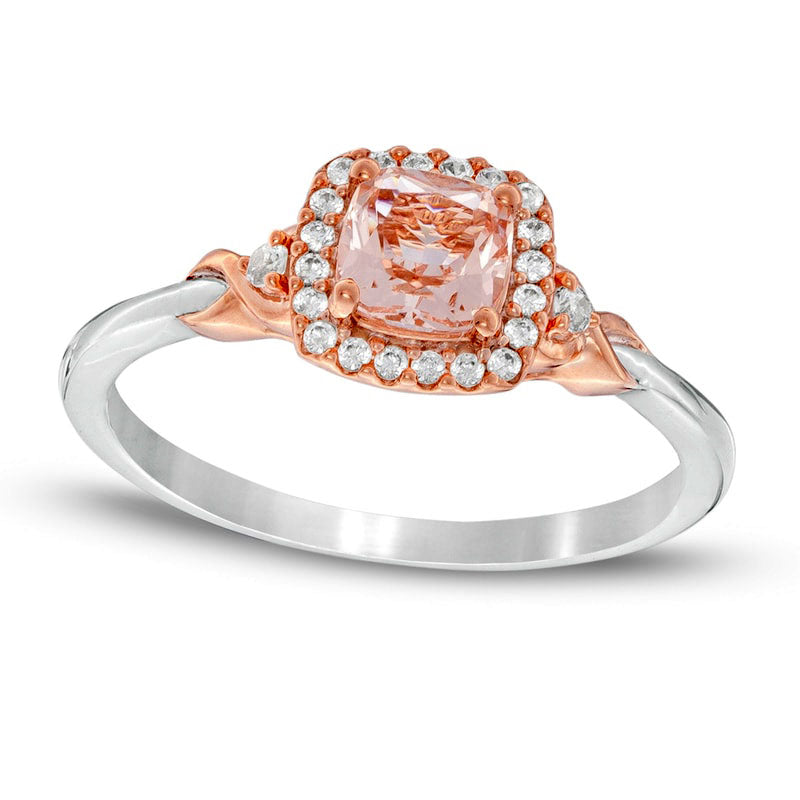 Image of ID 1 50mm Cushion-Cut Morganite and 013 CT TW Natural Diamond Frame Infinity-Sides Ring in Solid 10K Two-Tone Gold