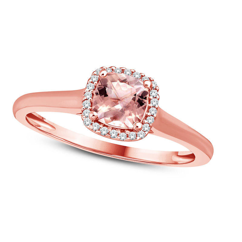 Image of ID 1 50mm Cushion-Cut Morganite and Natural Diamond Accent Frame Ring in Solid 10K Rose Gold
